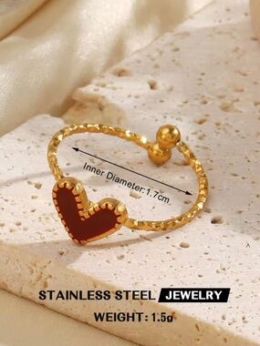 Gold-Tone Heart Accent Open Ring - Red Heart